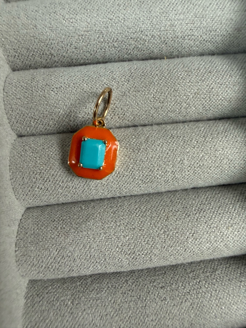 Turquoise and Orange Enamel Charm Pendant in 14k yg